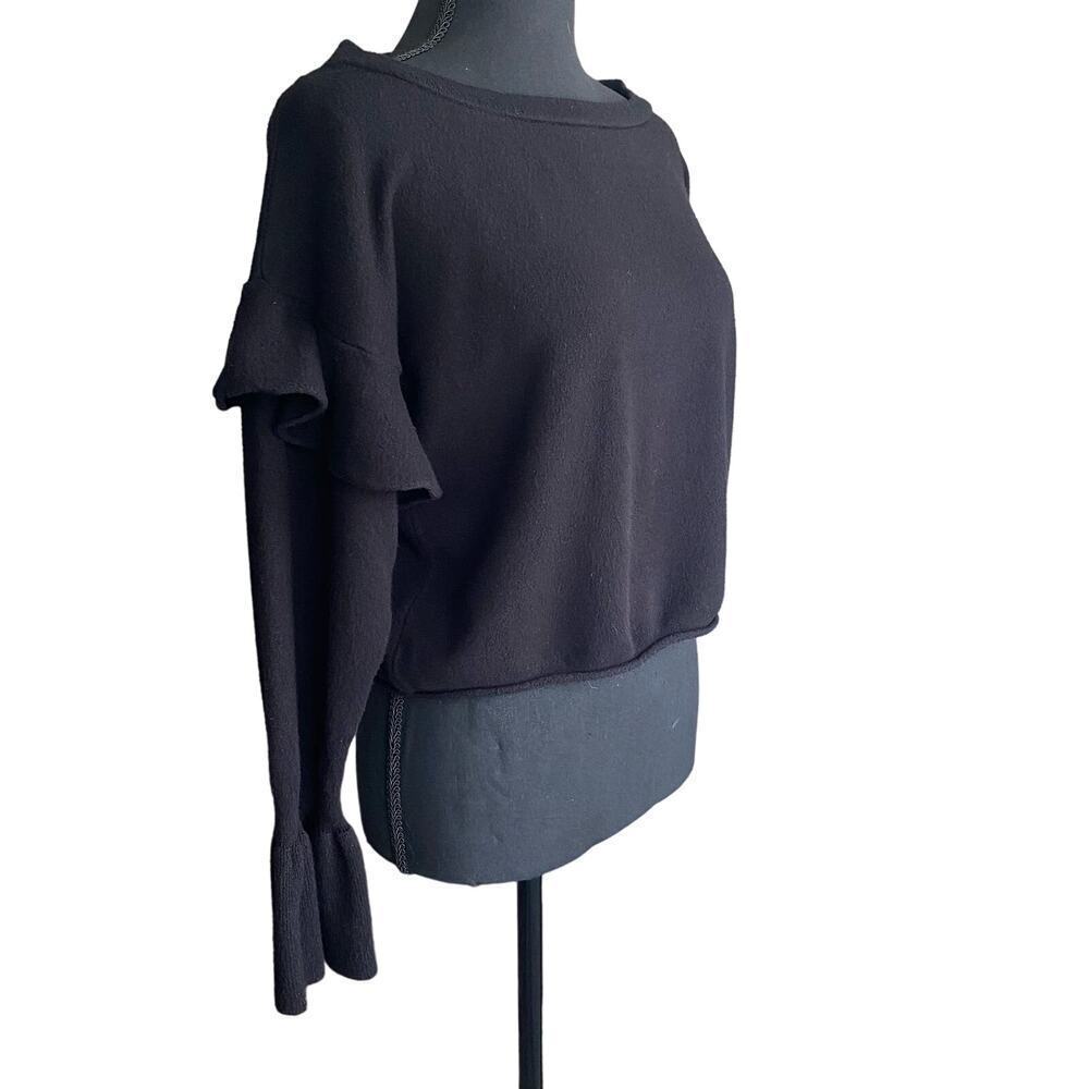 Zara Knit Black Flounce Sweater Bell Cuff Ruffle Shoulder Black Women Size Small - Picture 4 of 12
